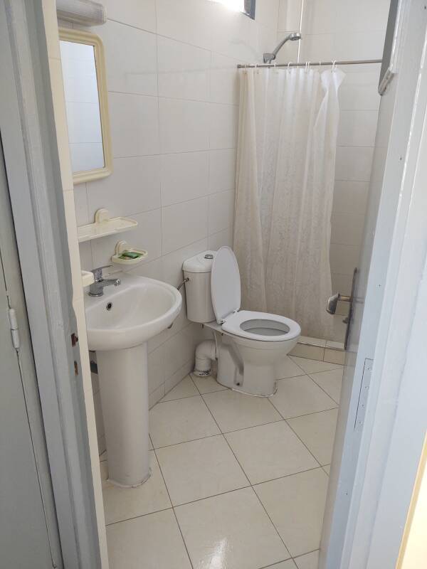 Private bathroom in my room at the Hotel Mauritania in Tangier.