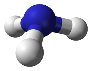 Ammonia molecule, from https://en.wikipedia.org/wiki/Ammonia#/media/File:Ammonia-3D-balls-A.png