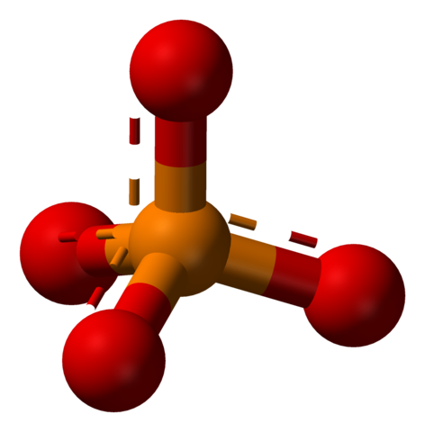 Phosphate, from https://commons.wikimedia.org/wiki/File:Phosphate-3D-balls.png.