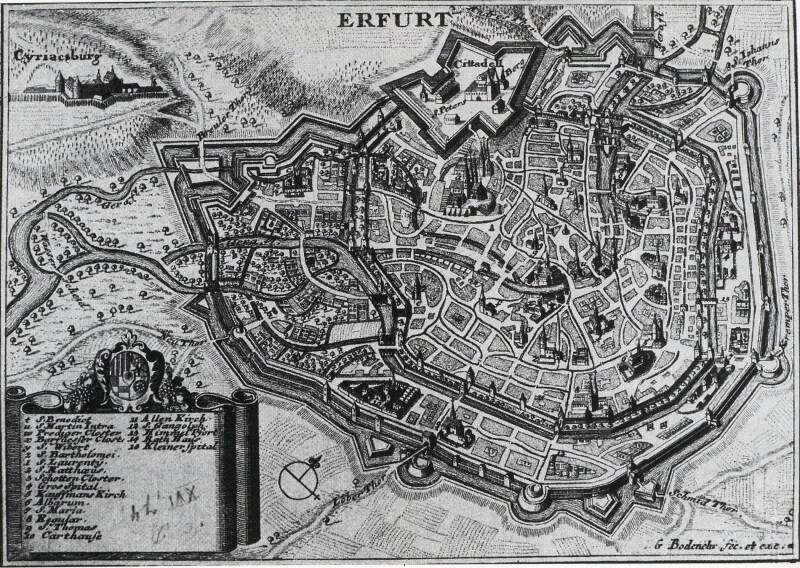 1730 map of Erfurt Petersberg, from https://commons.wikimedia.org/wiki/File:Erfurt_Petersberg_1730.jpg