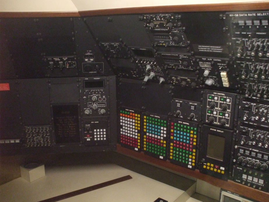 Communication station on board SAM 26000, the first Presidential aircraft designated as 'Air Force One', used by U.S. Presidents Kennedy, Johnson, Nixon, Ford, Carter, Reagan, George H. W. Bush, and Clinton.