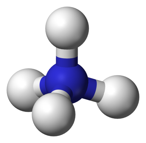 Ammonium molecule, from https://en.wikipedia.org/wiki/Ammonium#/media/File:Ammonium-3D-balls.png.