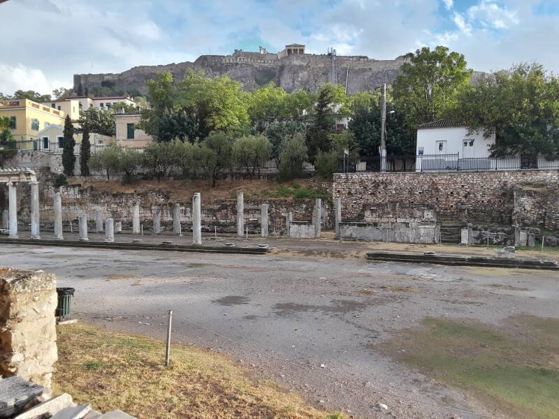 The Agora in Athens with the Acropolis beyond it.