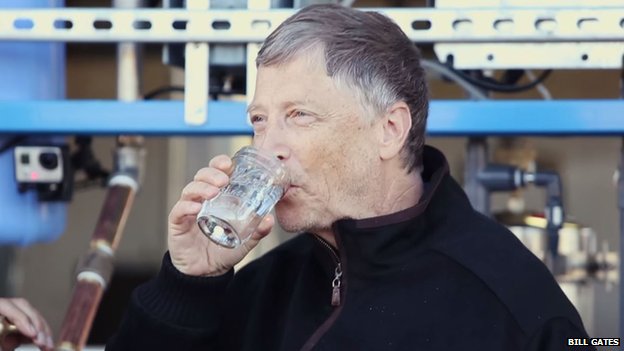 Gratuitous picture of Bill Gates drinking water recovered from human urine.