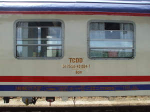 Turkish couchette car on a train crossing Bulgaria from Istanbul to Bucharest.