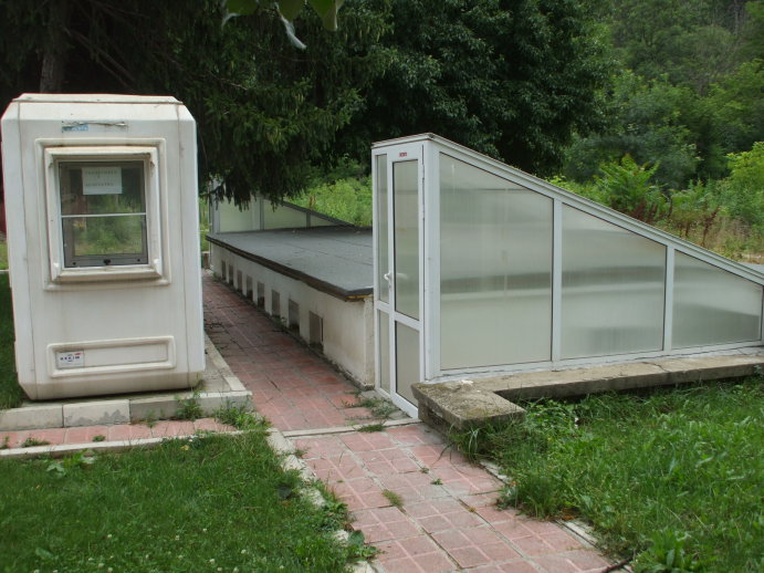 Public toilet in an underground bunker in Veliko Tarnovo, Bulgaria.