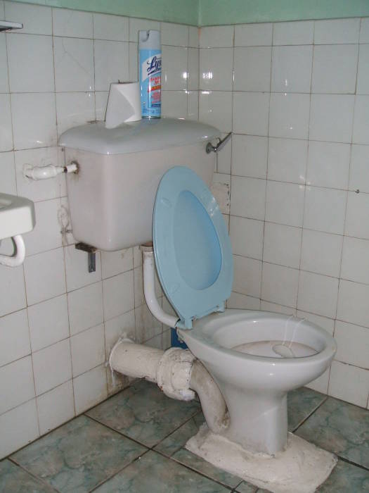 Toilet at Pearl's Guest House in Port of Spain, Trinidad.