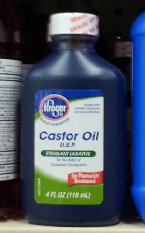 Bottle of castor oil laxative.