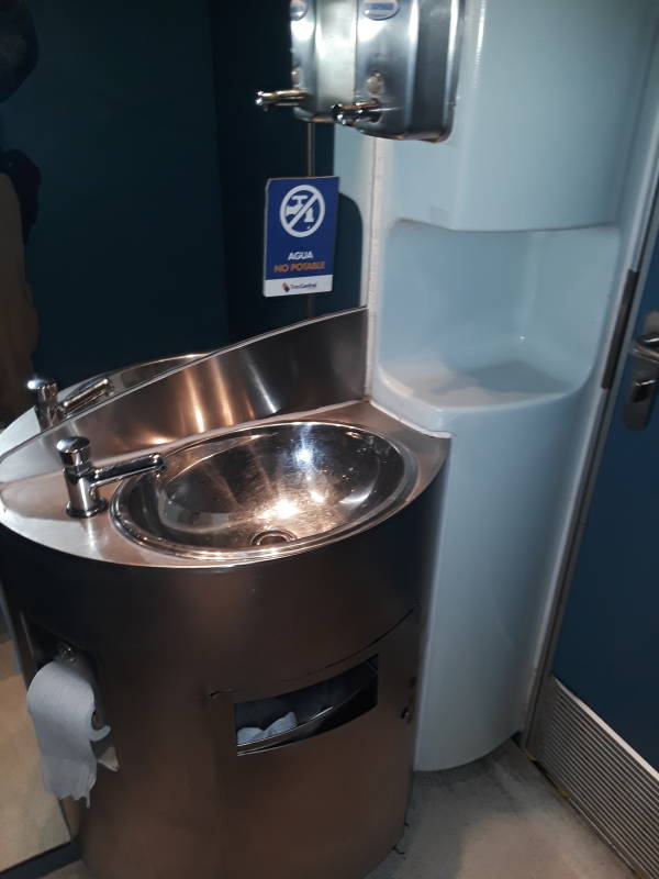 Lavatory on board train from Talca to Santiago.