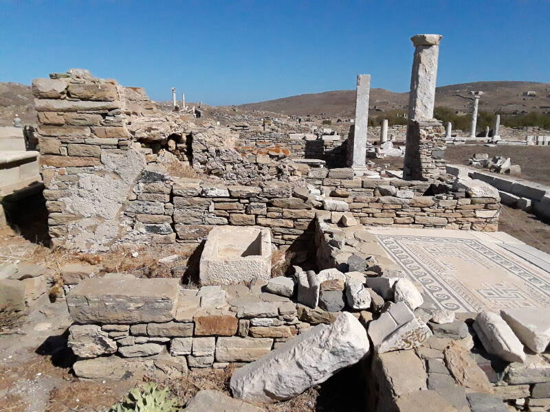 Wash basin at public latrine along the west side of the Agora of the Italians, next to the Letoön, at Delos.