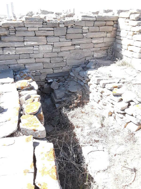 Latrines in the Roman-era public baths at the northwest corner of the Agora of the Italians, just south of the Letoön, at Delos.