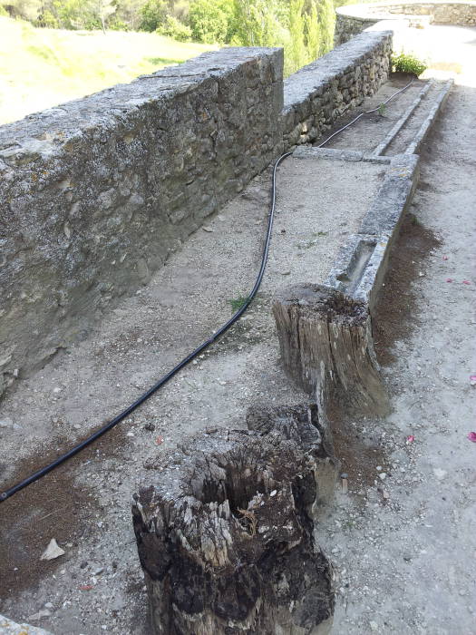 Water channel running to the necessarium or reredorter or monastic toilet at the Abbaye de Saint-Hilaire, near Ménerbes, in the Luberon, Provence, in southern France.