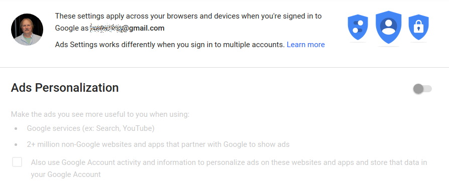 Google ad settings page when you are signed in.