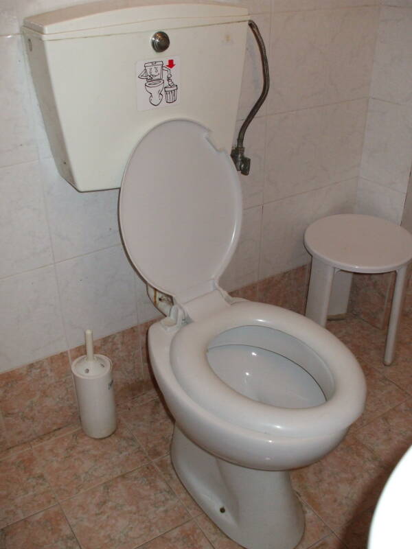 Toilet at Dimitri Bekas' Rooms, in Nafplio, Greece.