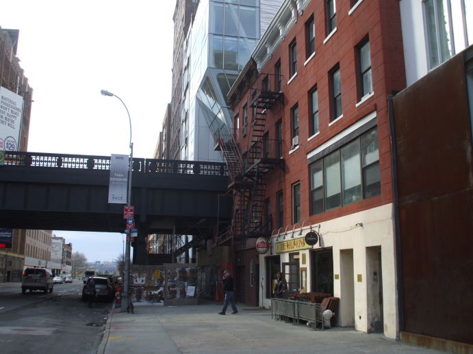 Entrance to Half King bar and restaurant in Chelsea area of New York, below the High Line elevated park.