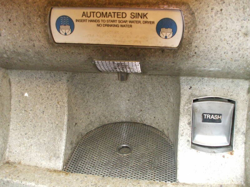 Automated sink in a French-style automated toilet in San Francisco.
