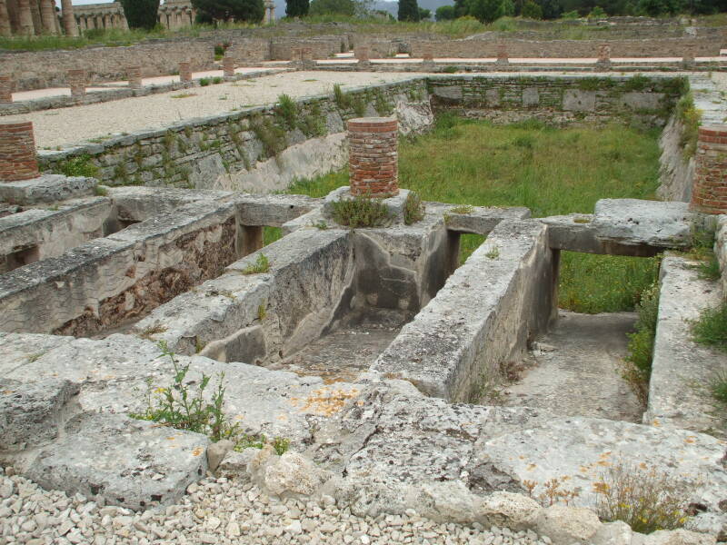 Swimming pool or public bath in Paestum, south of Salerno, Italy.