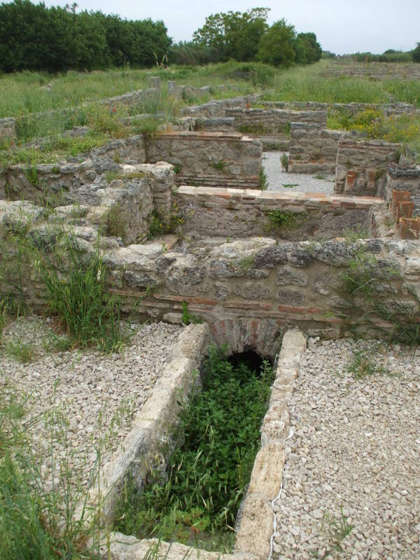 Drain from public latrine or bath in Paestum, south of Salerno, Italy.
