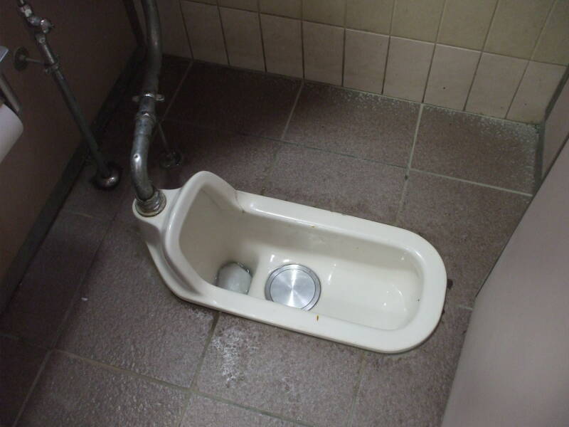 Squat toilet at Hachiman-gu shrine in Kamakura.