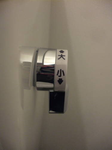 Dual-flush toilet handle in Koyasan.