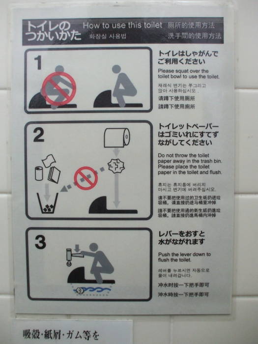 Instructional sign at a squat toilet at Higashi Hongan-ji temple in Kyōto.