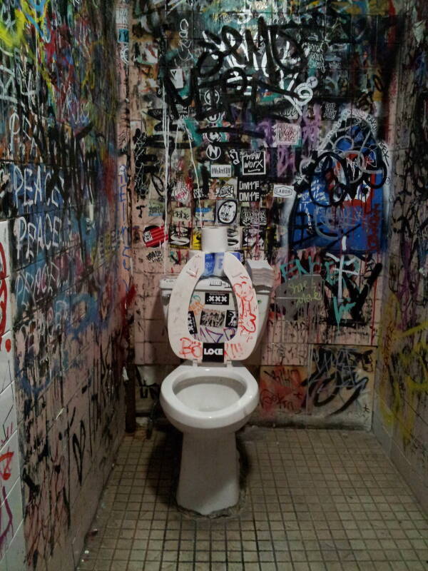 Toilet in Welcome To The Johnson's Bar on Rivington Street on the Lower East Side in New York.