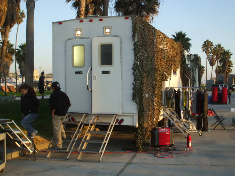 Film crew logistical truck at Venice Beach, California.