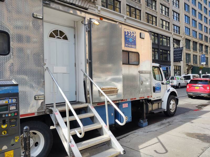 Film crew toilets on West 25th Street between Fifth and Sixth Avenues.