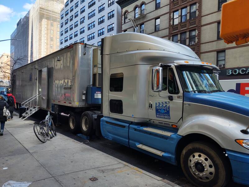 Film crew toilets on Park Avenue at 87th Street on the Upper East Side.