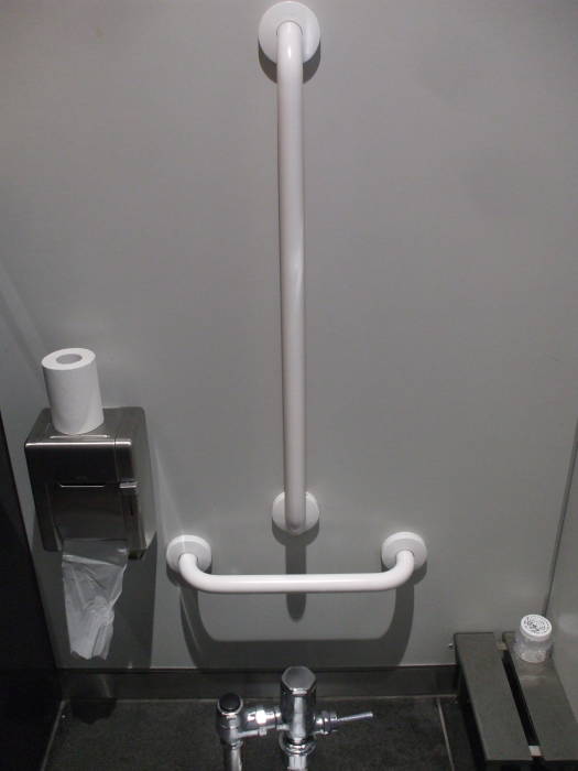 Squat toilet with handrails at Tobu Railroad Station in Nikko.