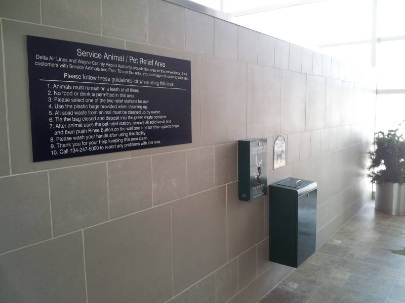 Service animal and pet relief area at Detroit airport.