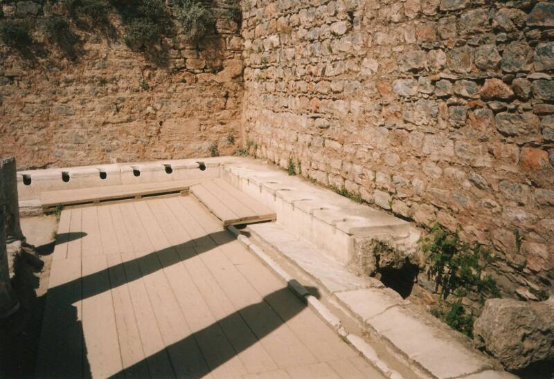Ancient Greek toilets in Ephesus, in west Turkey.