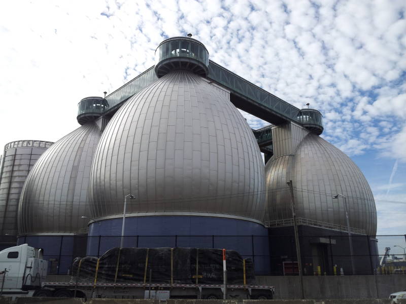 Anaerobic digestion tanks at the Newtown Creek Wastewater Treatment Plant.