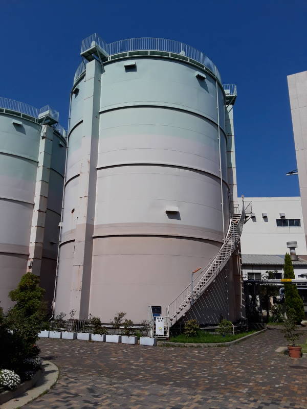 Tall tanks at Ebie Sewage Treatment Plant in Osaka.