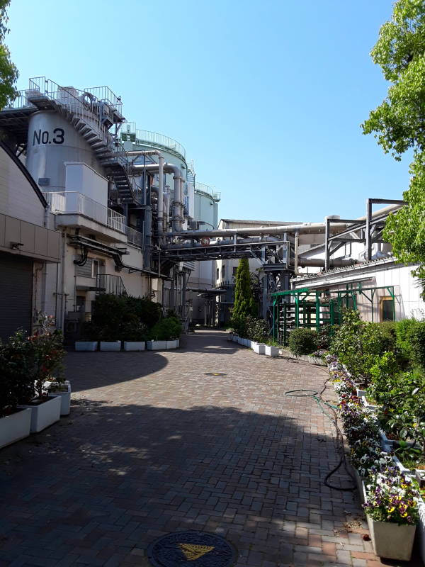 Tall tanks at Ebie Sewage Treatment Plant in Osaka.
