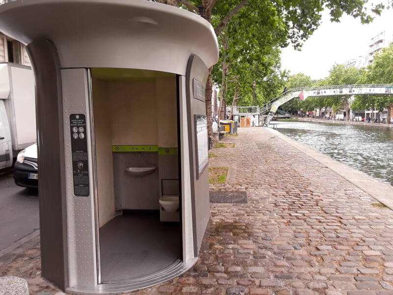 A Sanisette along the Canal Saint Martin in Paris.