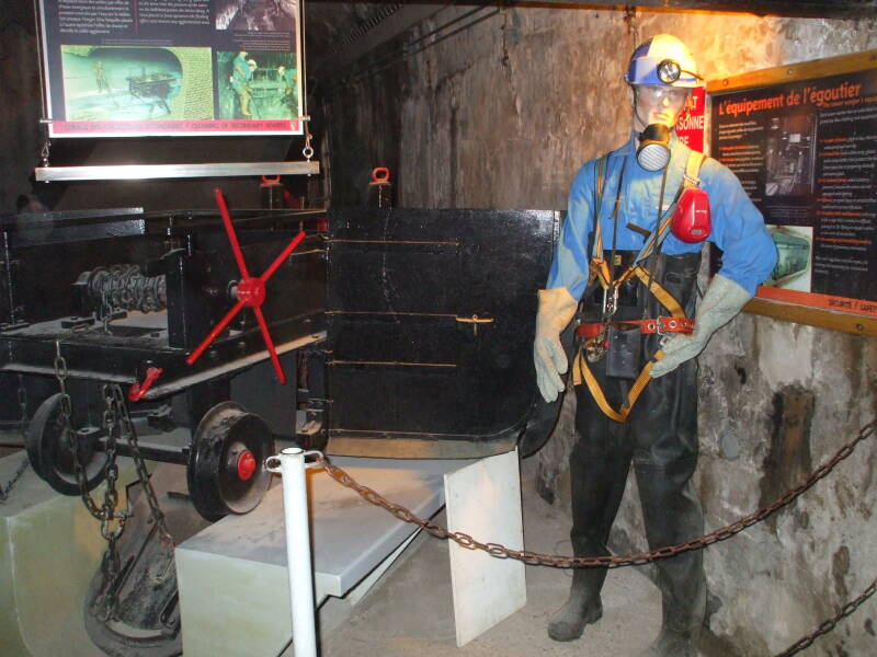Special clothing and equipment for working inside the sewers of Paris.