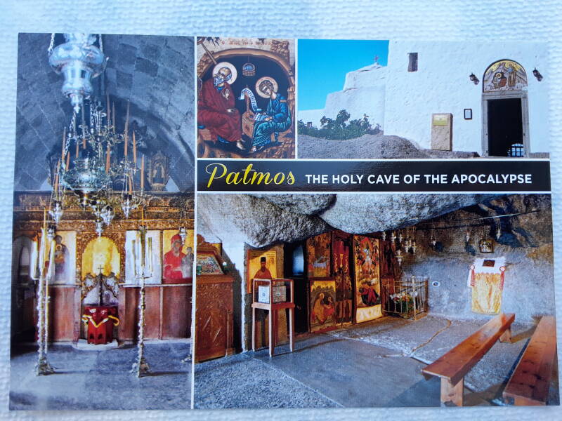 Postcard showing the Cave of the Apocalypse on Patmos.