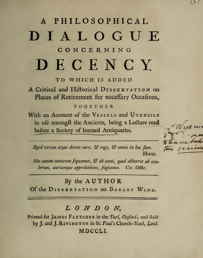 Cover page of 'A Philosophical Dialogue Concerning Decency ...