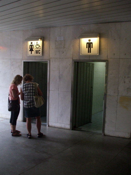 Entrance to the public toilets in the Metro in Prague, Czech Republic.