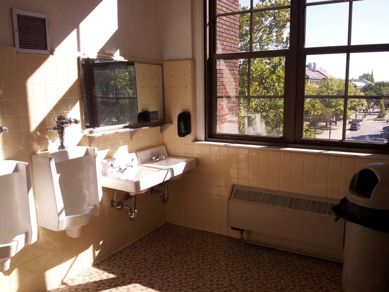 Urinals and sinks in room 304 of the Recitation Building at Purdue University