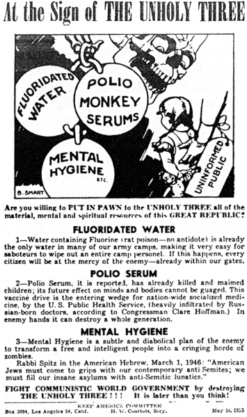 Conspiracy theorists' anti-fluoridation poster.