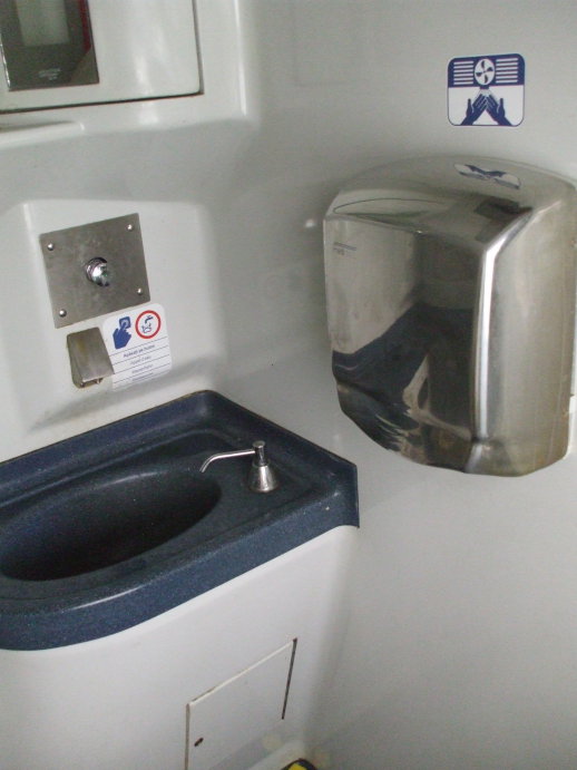 Sink in the washroom on board a Romanian train from Bucharest to Suceava.