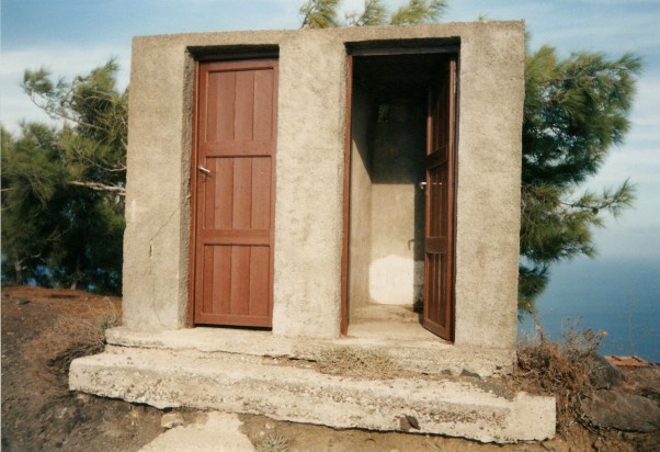 Two-hole squat toilet on the Greek island of Santorini.