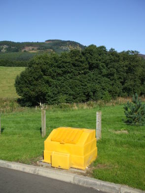 Grit box along a road outside Pitlochry, Scotland.