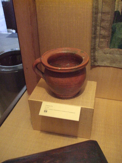 A Shakespearean era chamber pot from approximately 1600.