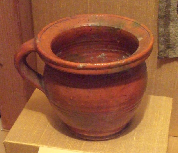 A Shakespearean era chamber pot from approximately 1600.