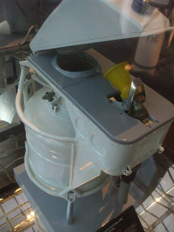 Soviet or Russian Mir spacecraft toilet configured for female use.