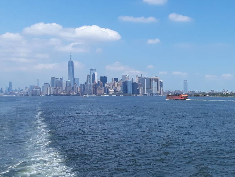 Staten Island Ferry crossing New York Harbor from Staten Island to Lower Manhattan