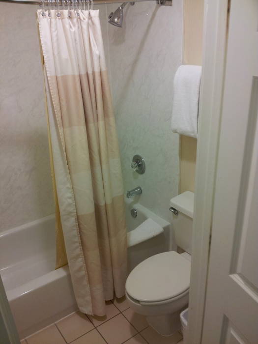 Hotel suite: tub and toilet.
